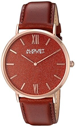 August Steiner Red Sandstone Dial Red Leather Men's Watch AS8211RGRD