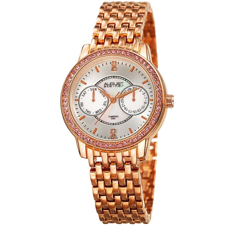 August Steiner Quartz Diamond Silver Dial Ladies Watch AS8228RG