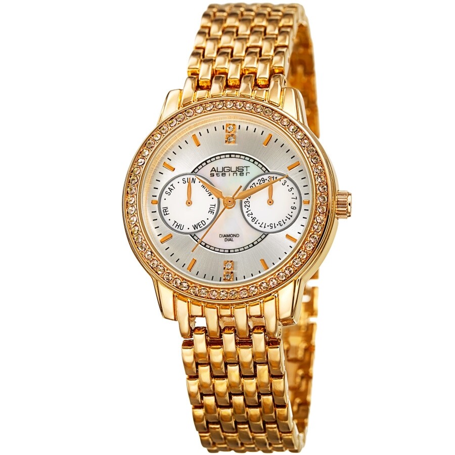 August Steiner Quartz Diamond Crystal Silver Dial Ladies Watch AS8228YG