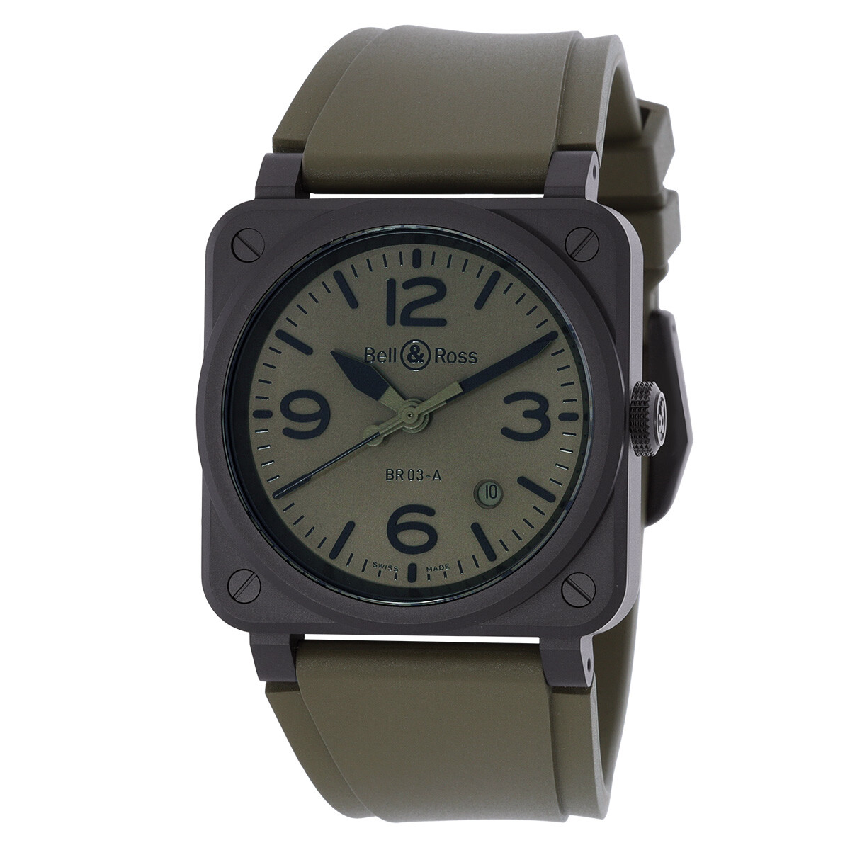 Bell and Ross BR 03 Military Ceramic Automatic Khaki Dial Men's Watch BR03A-MIL-CE/SRB