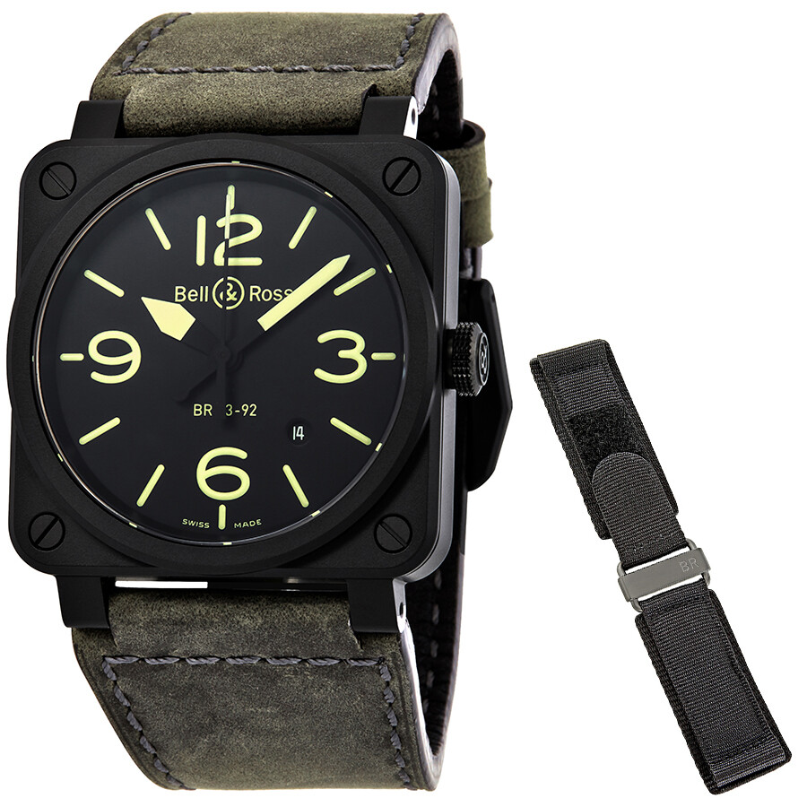Bell & Ross Nightlum Black Dial Automatic Men's Leather Watch BR0392-BL3-CE/SCA