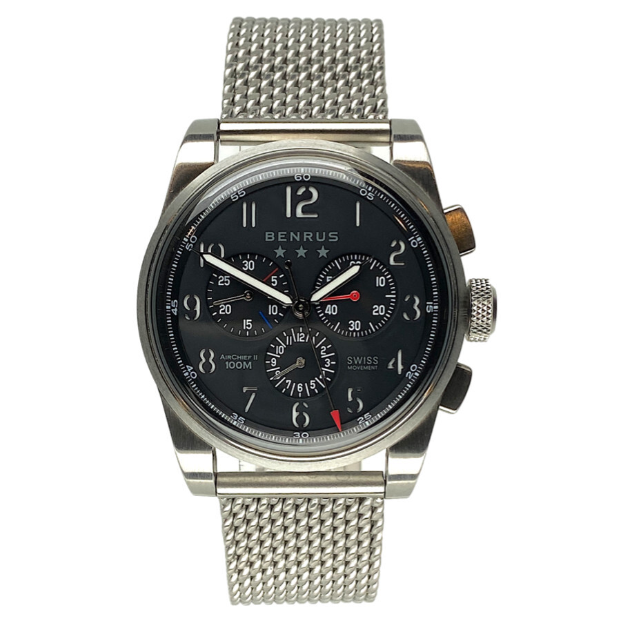 Benrus Air Chief II Chronograph Quartz Black Dial Men's Watch AC3-SA-BK-SM