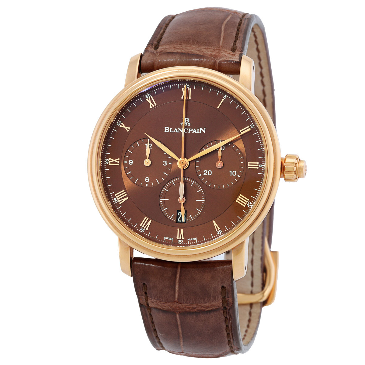 Blancpain Villeret Single Pusher Chronograph Men's Automatic Brown Dial Watch 6185-3646-55B