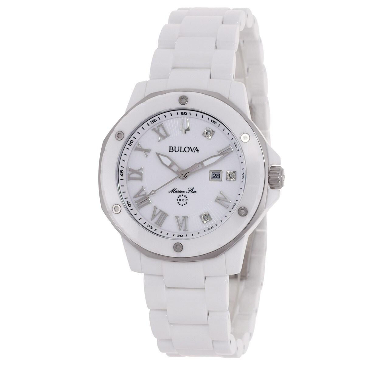 Bulova Marc Anthony Marine Star Quartz Diamond White Dial Ladies Watch 98P222