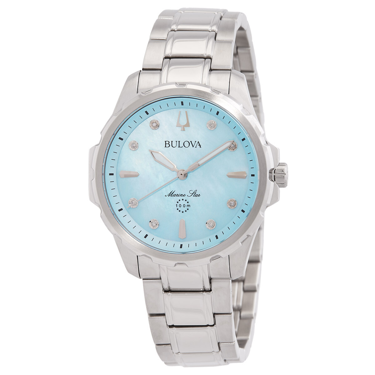 Bulova Marine Star Quartz Blue Dial Ladies Watch 96P248