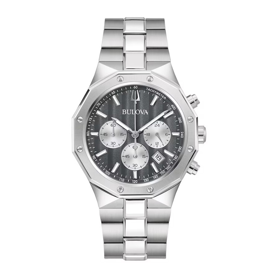 Bulova Prestige Chronograph Quartz Striped Grey Dial Men's Watch 96B459