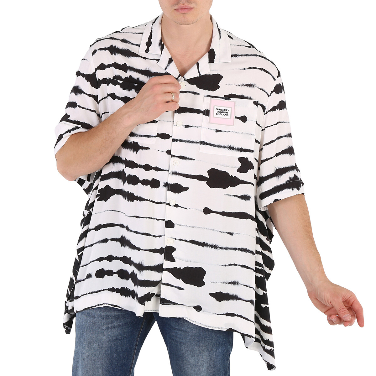 Burberry Cape Detail Short-sleeve Watercolour Print Twill Shirt