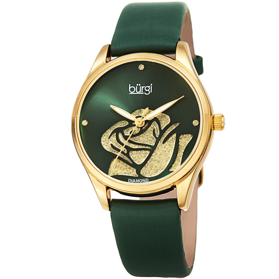 Burgi Diamond Accented Flower Quartz Green Dial Ladies Watch BUR189GN