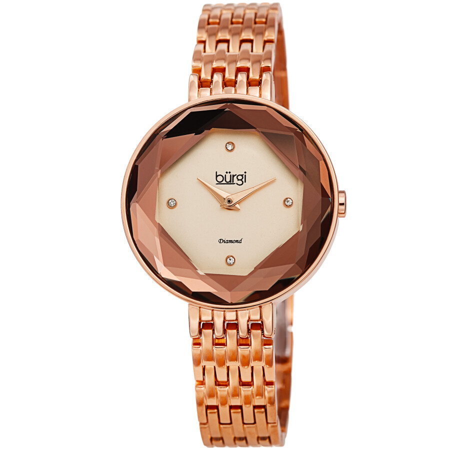 Burgi Faceted Crystal Bezel Diamond Rose Dial Ladies Watch BUR253RG