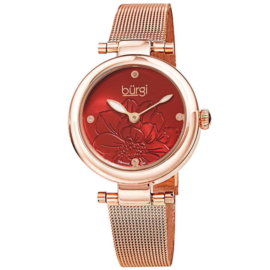 Burgi Flower Marker Quartz Diamond Red Dial Ladies Watch BUR260RGR