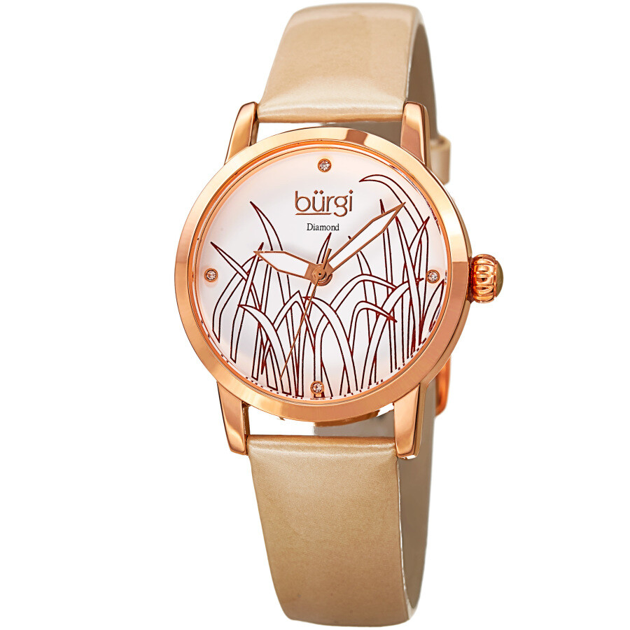 Burgi Pattern Quartz Diamond White Dial Ladies Watch BUR173GLD