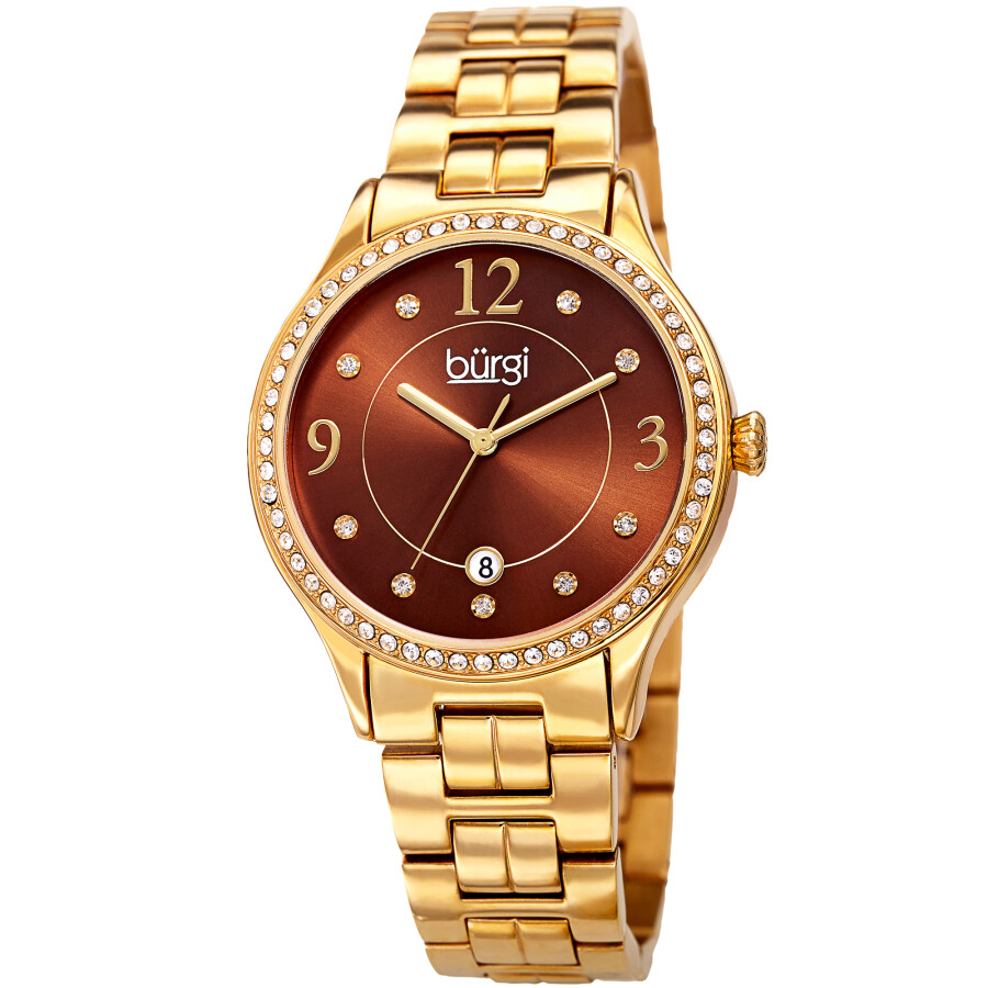 Burgi Quartz Brown Dial Yellow Gold-tone Ladies Watch BUR180YGBR