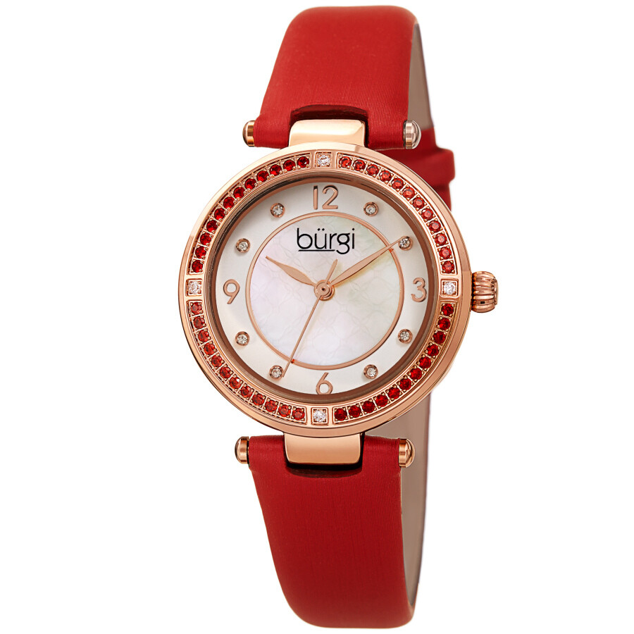 Burgi Quartz Crystal White Dial Red Satin Ladies Watch BUR251RD