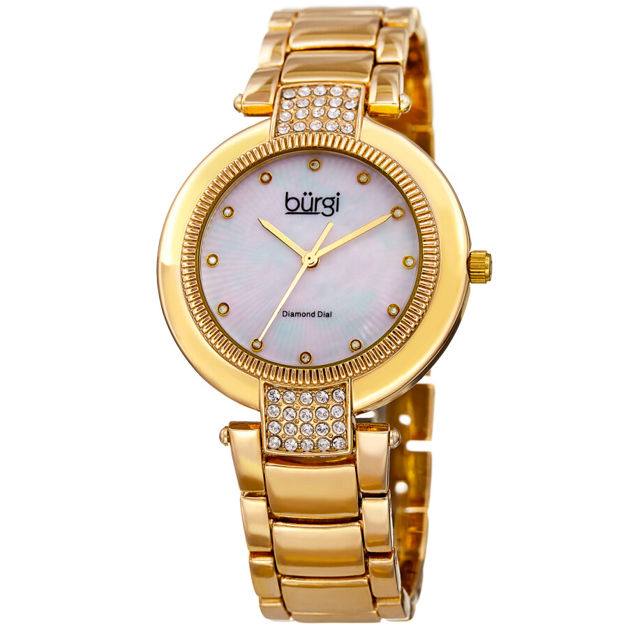 Burgi Quartz Diamond White Mother of Pearl Dial Ladies Watch BUR181YG
