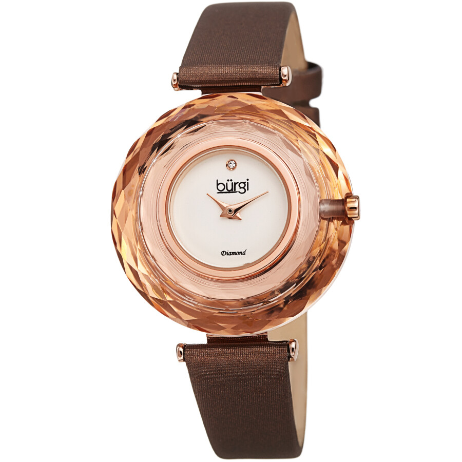 Burgi Quartz Faceted Crystal Bezel Diamond Dial Ladies Watch BUR252BR