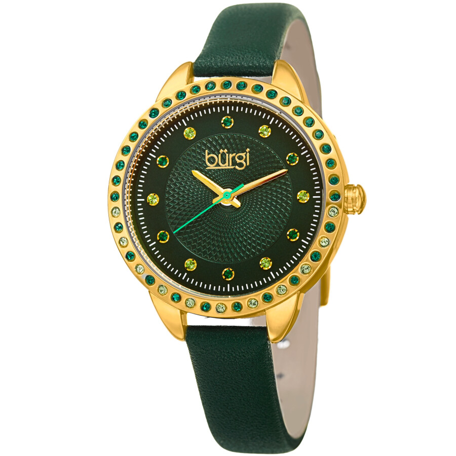 Burgi Quartz Green Dial Green Leather Ladies Watch BUR161YGGN