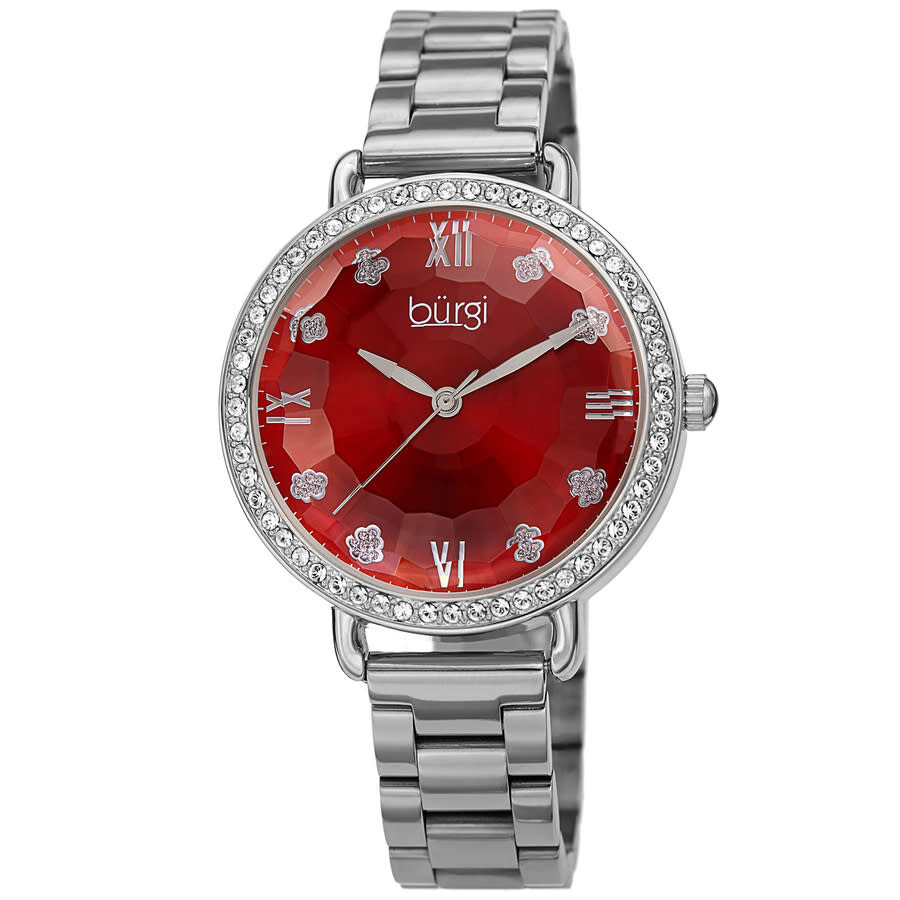Burgi Quartz Red Dial Stainless Steel Ladies Watch BUR269SSRD