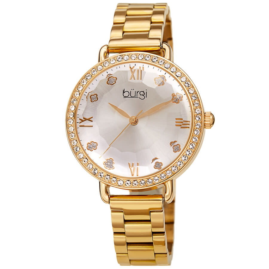 Burgi Quartz Silver Dial Gold-tone Ladies Watch BUR269YG