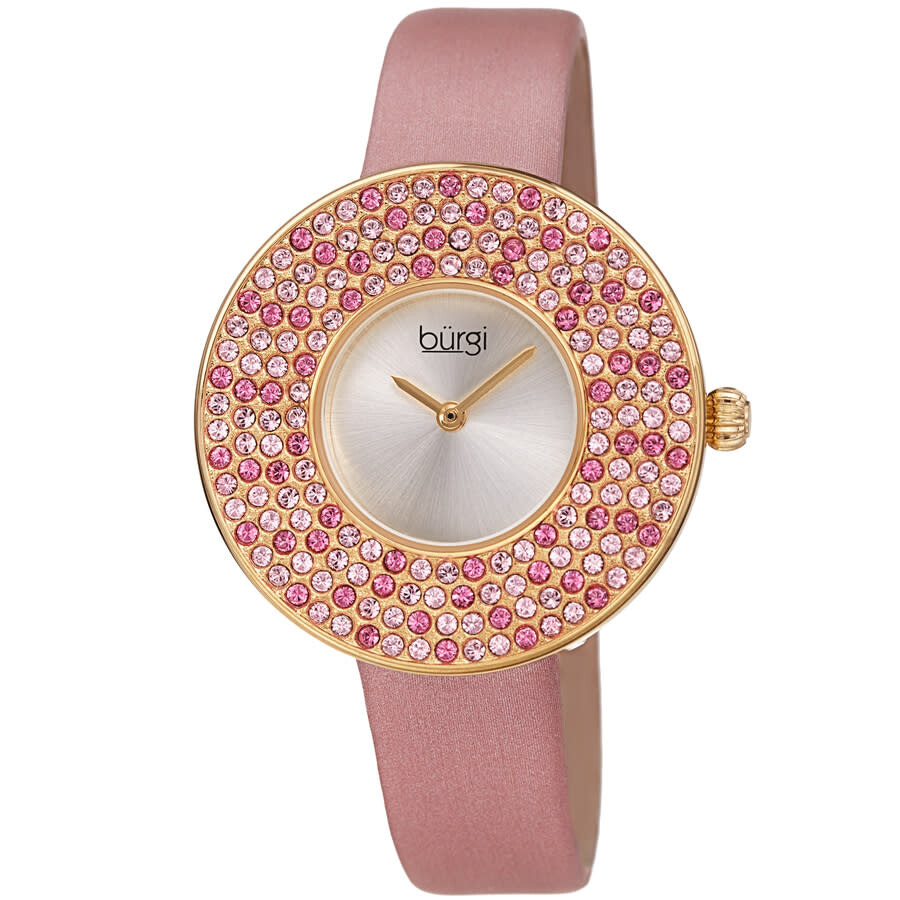 Burgi Quartz Silver Dial Pink Satin Ladies Watch BUR270PK