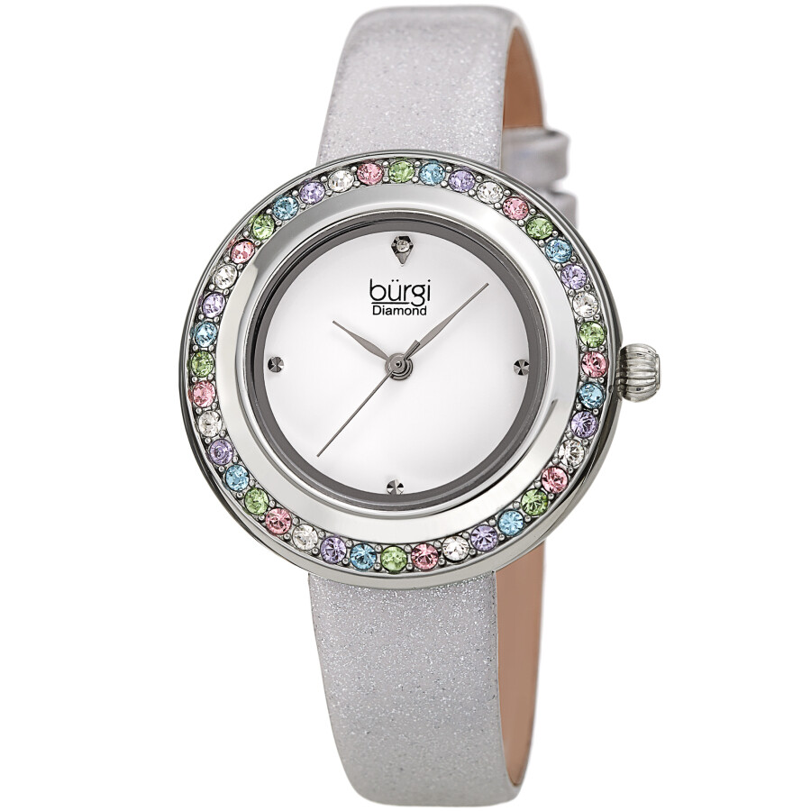 Burgi Quartz White Dial Silver Polyurethane Ladies Watch BUR265SS