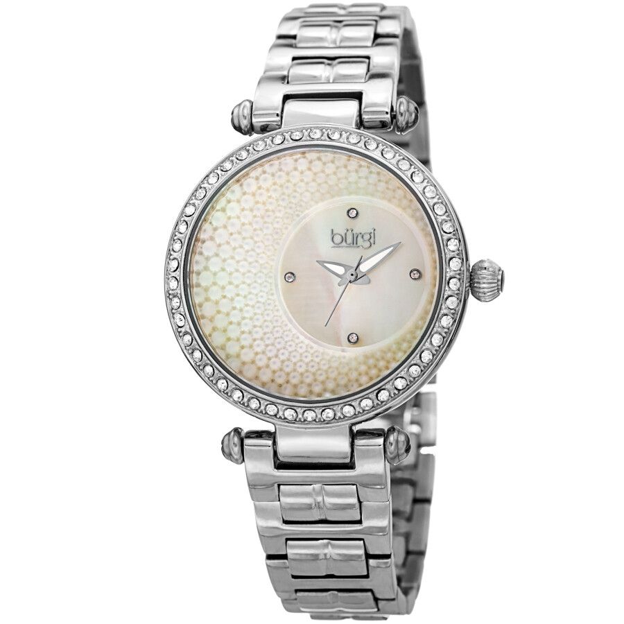 Burgi Quartz White Mother of Pearl Dial Ladies Watch BUR183SS