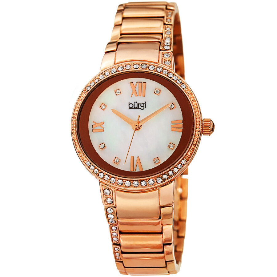 Burgi Quartz White Mother of Pearl Dial Ladies Watch BUR187RG