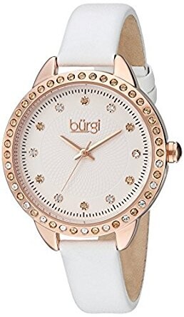 Burgi Silver Dial White Leather Ladies Leather Watch BUR161WT