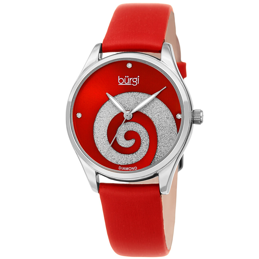 Burgi Swirl Quartz Diamond Red Dial Ladies Watch BUR201RD
