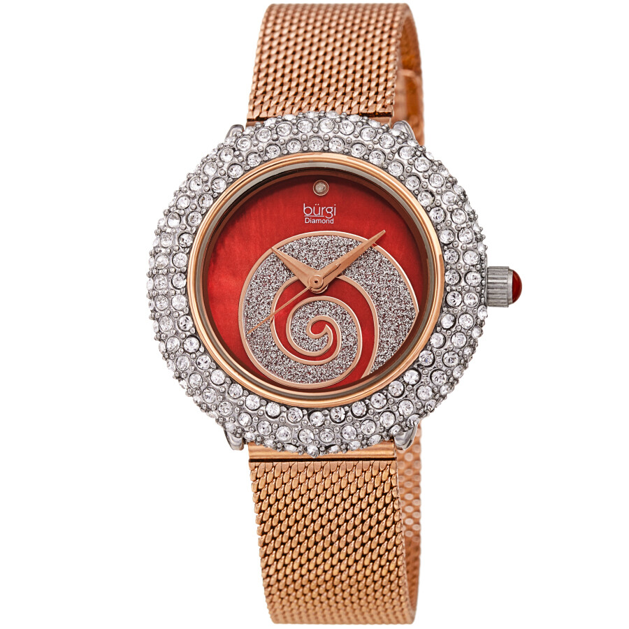 Burgi Swirl Quartz Diamond Red Dial Ladies Watch BUR259RGR