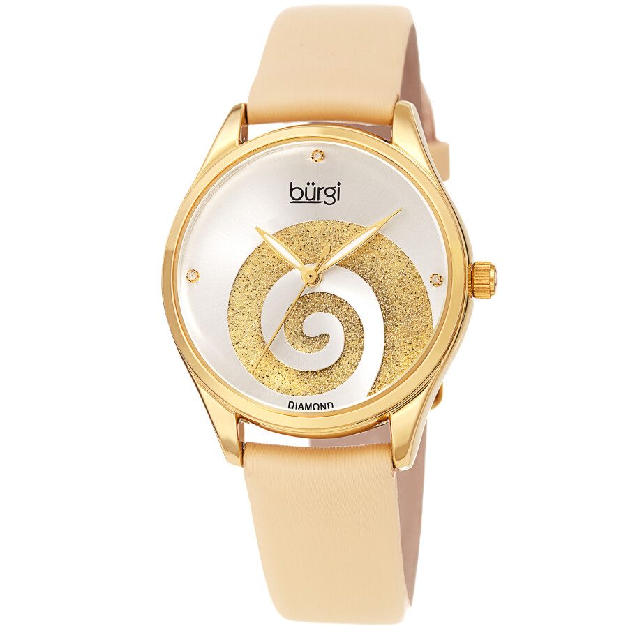 Burgi Swirl Quartz Diamond Silver Dial Ladies Watch BUR201YG