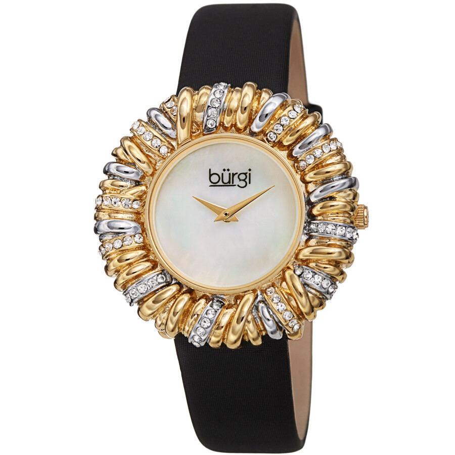 Burgi Twisted Bezel Quartz Crystal White Dial Ladies Watch BUR255BK