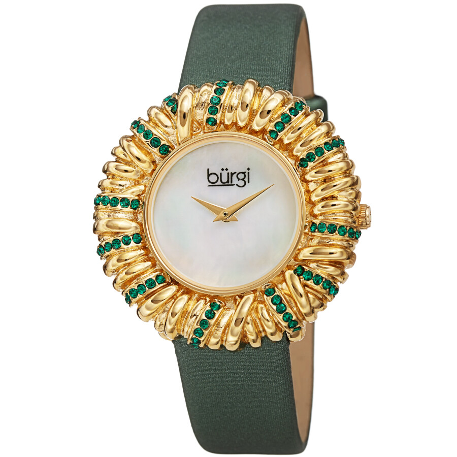 Burgi Twisted Bezel Quartz Diamond White Dial Ladies Watch BUR255GN