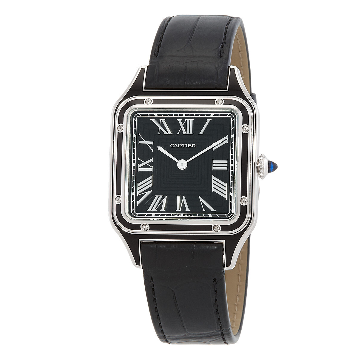 Cartier Santos-Dumont Lacquer Large Model Hand Wind Black Dial Men's Watch WSSA0046