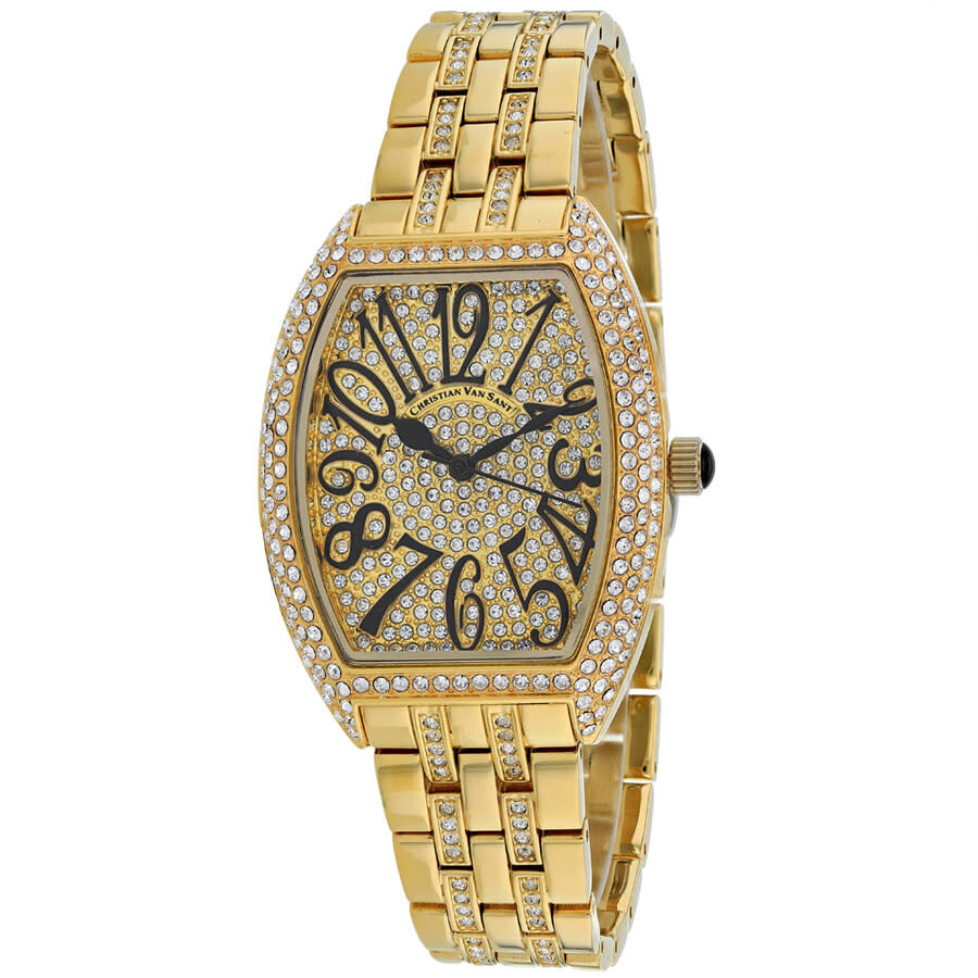 Christian Van Sant Elegant Sparkle Quartz Gold Dial Ladies Watch CV0261