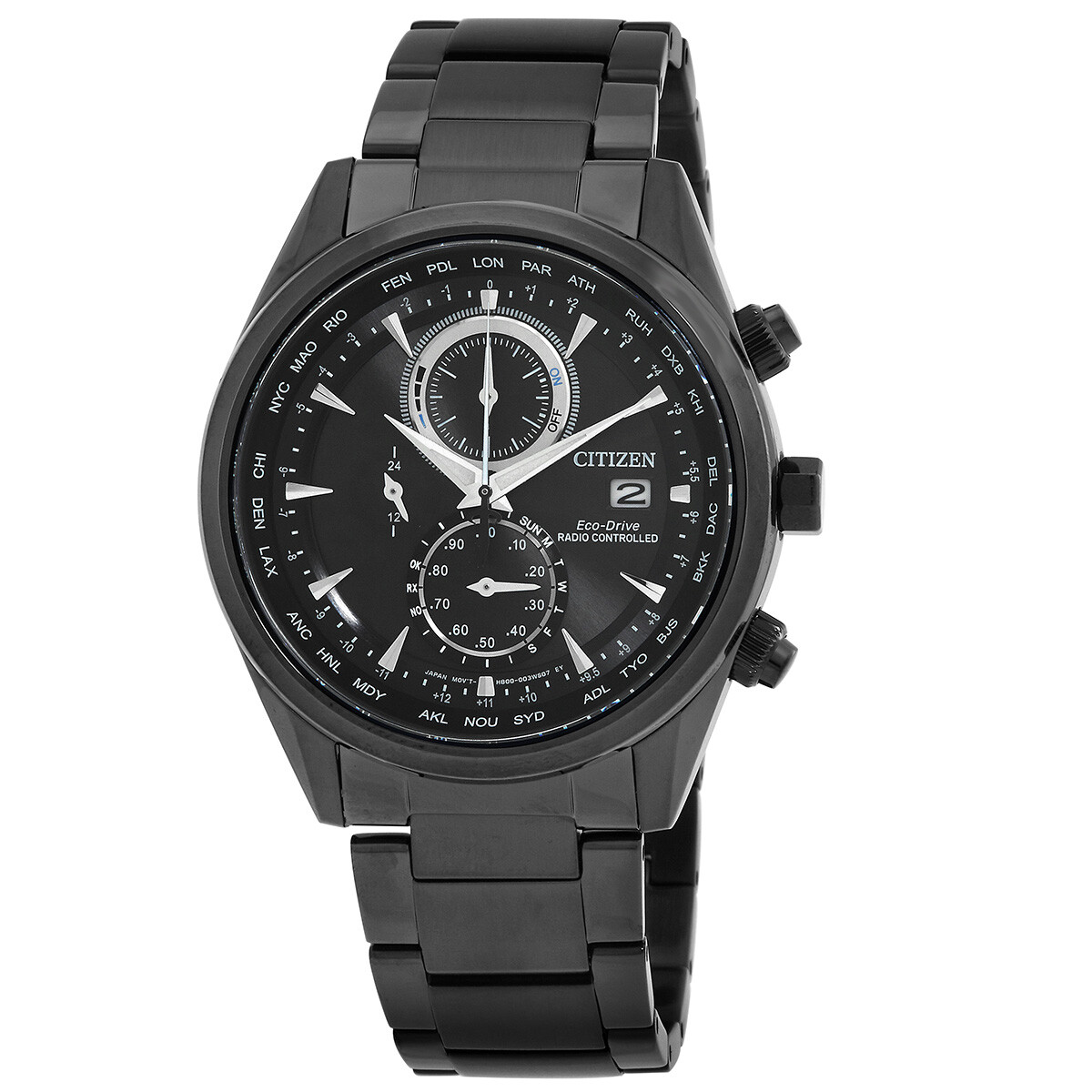 Citizen Perpetual Alarm World Time Chronograph GMT Black Dial Men's Watch AT8265-81E