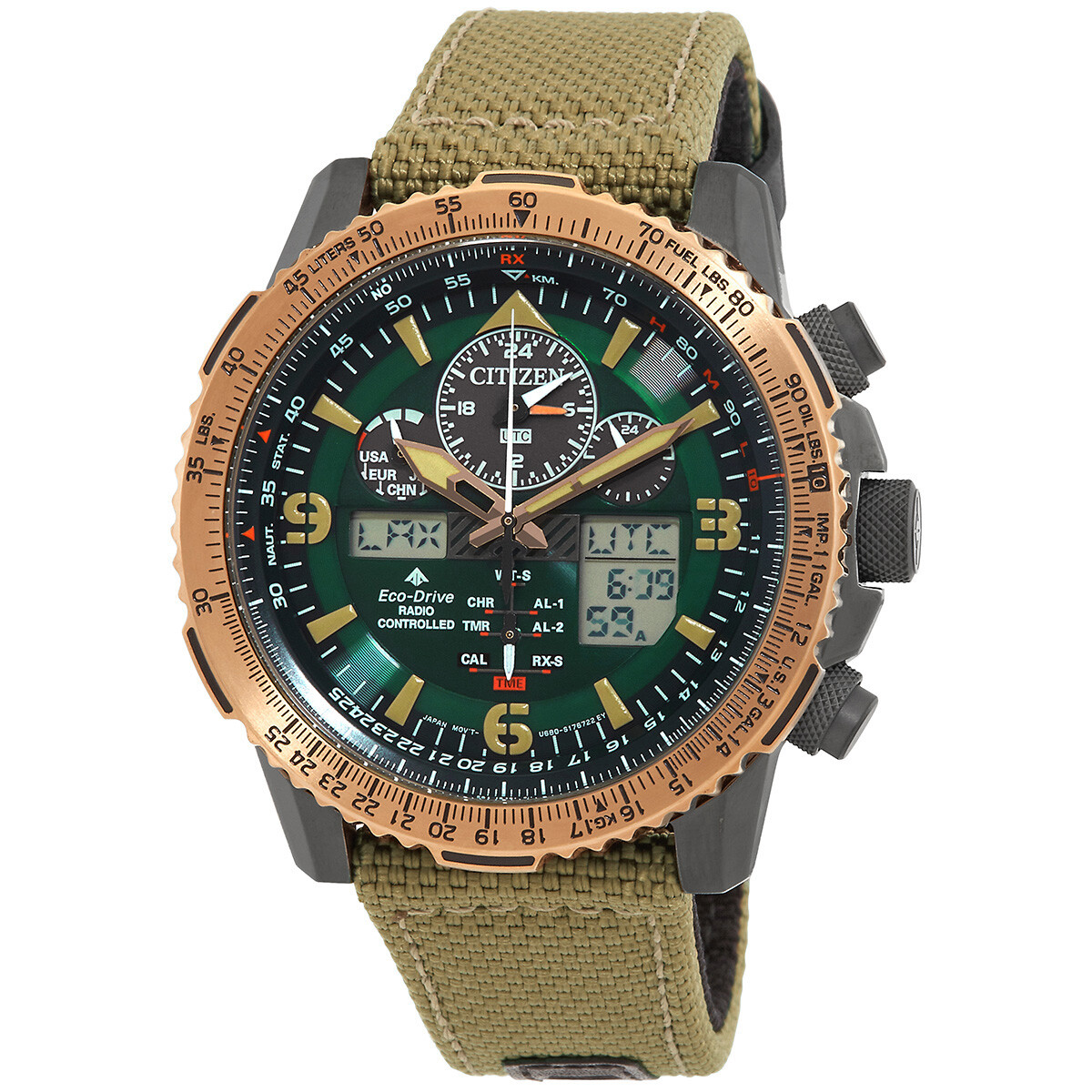 Citizen Promaster Skyhawk Perpetual Alarm World Time Chronograph GMT Analog-Digital Green Dial Men's Watch JY8074-11X