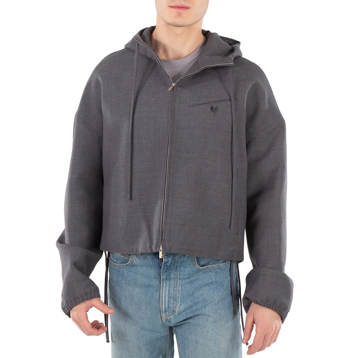 Fda Jacket Ferragamo Black Taffeta Drawstring Hooded Jacket, Brand Size 50 (US ...