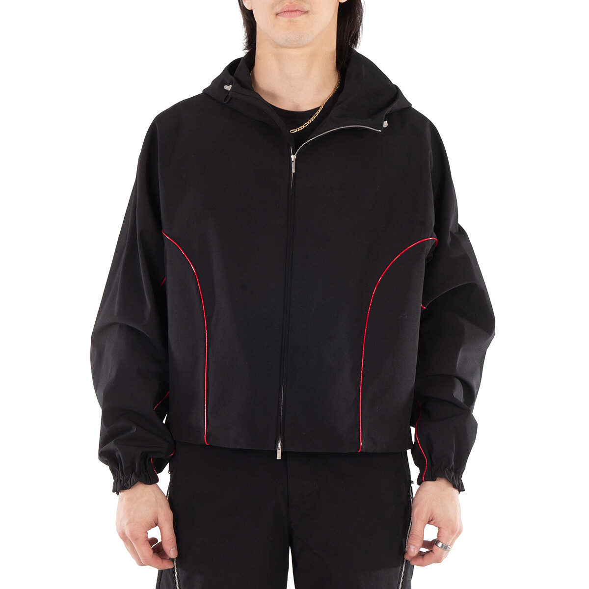 Ferragamo Black Taffeta Drawstring Hooded Jacket, Brand Size 50