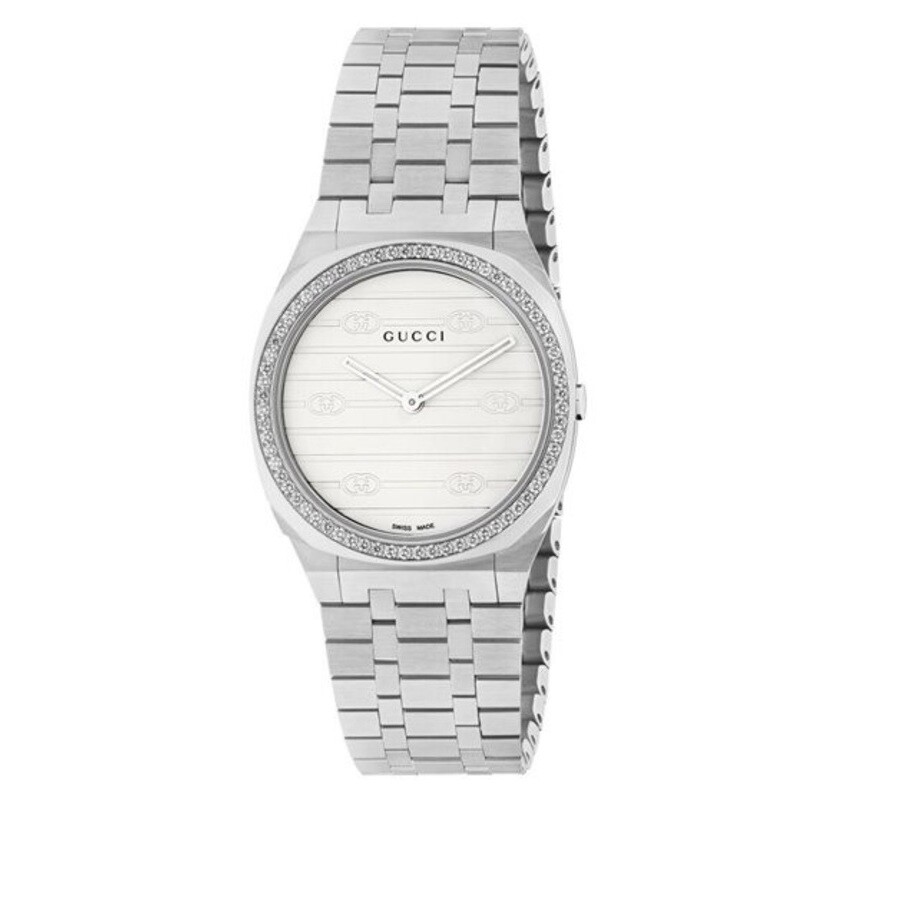 Gucci 25H Quartz Diamond Silver Dial Ladies Watch YA163503