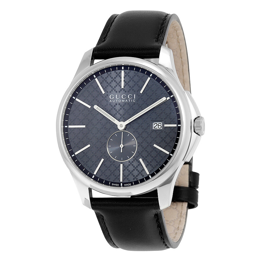 Gucci G-Timeless Automatic Grey Dial Black Leather Men's Watch YA126319