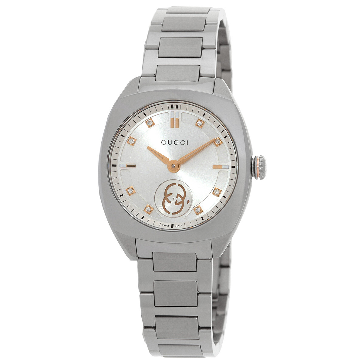 Gucci Interlocking G Quartz Diamond Silver Dial Ladies Watch YA142510