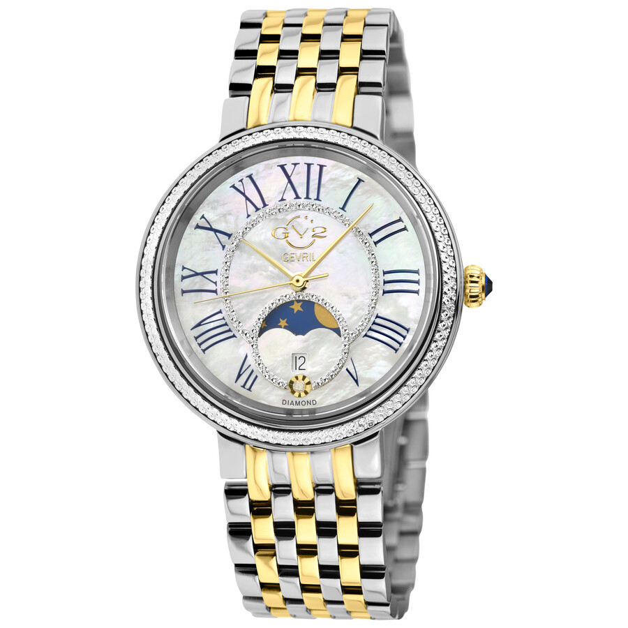GV2 by Gevril Genoa Mother of Pearl Dial Quartz Moon Phase Ladies Watch 12545B