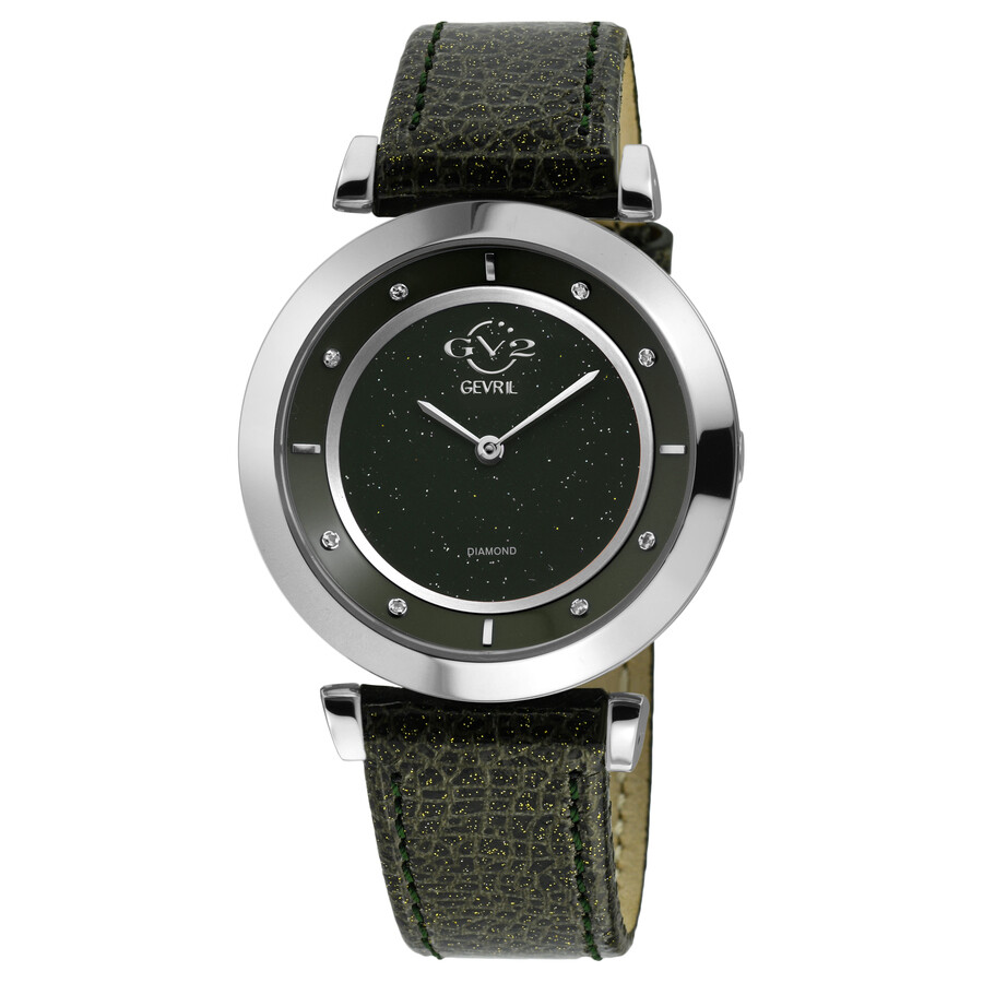 GV2 by Gevril Lombardy Quartz Diamond Black Dial Ladies Watch 14400