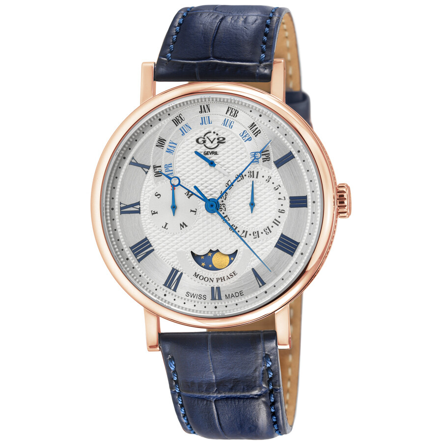 GV2 by Gevril Maestro Quartz Moon Phase Silver Dial Men's Watch 43603