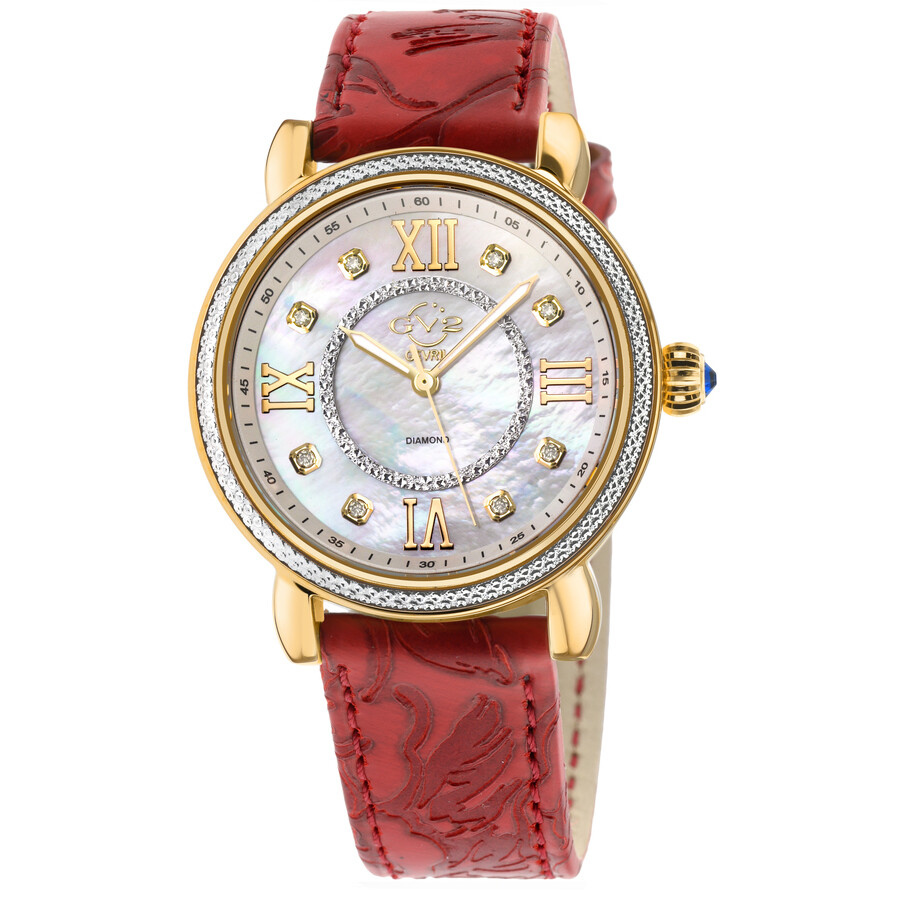 GV2 by Gevril Marsala Diamond Mother of Pearl Dial Ladies Watch 9866
