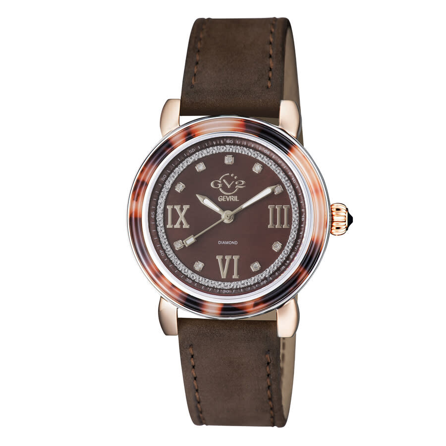 GV2 by Gevril Marsala Tortoise Diamond Brown Dial Ladies Watch 9855