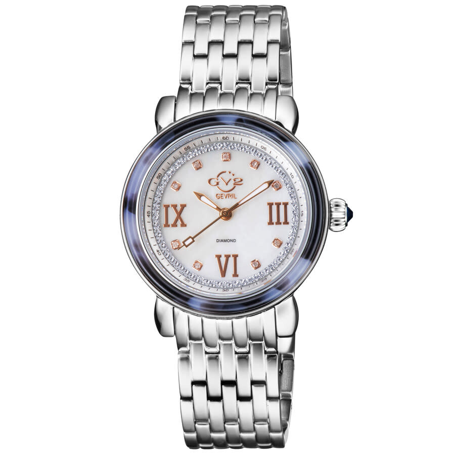 GV2 by Gevril Marsala Tortoise Diamond Mother of Pearl Dial Ladies Watch 9850B