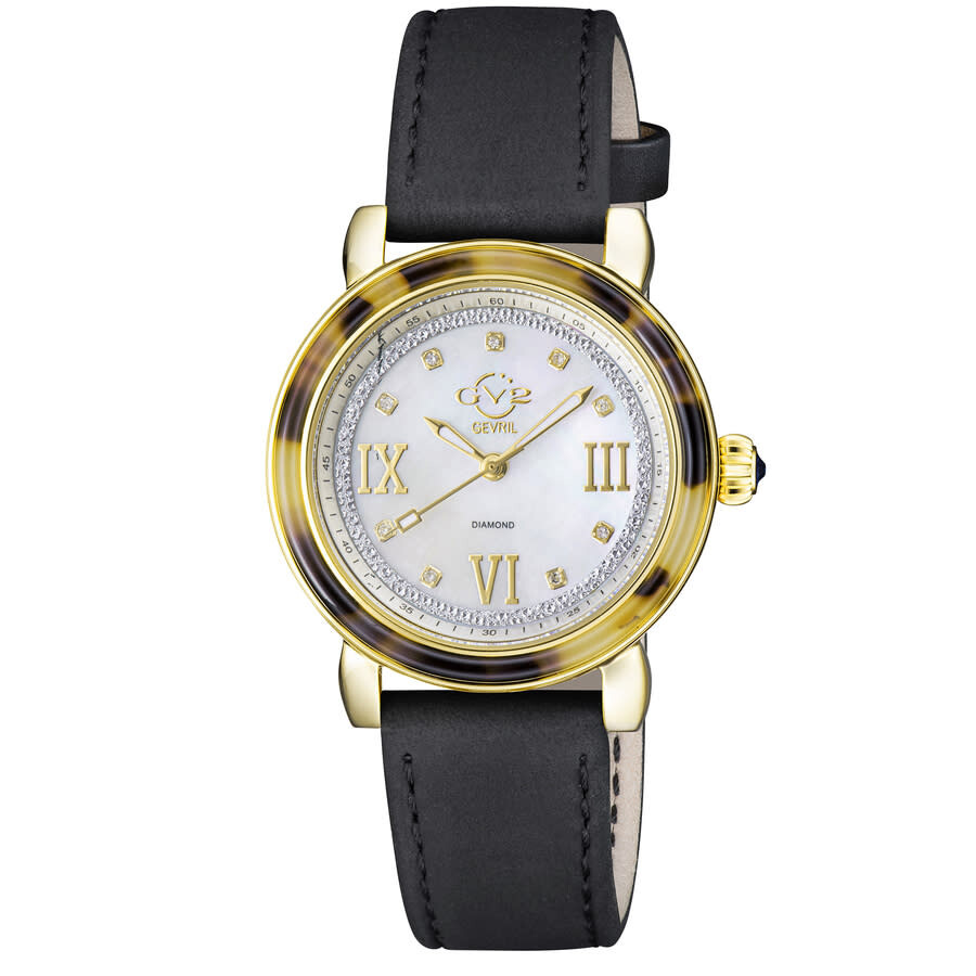 GV2 by Gevril Marsala Tortoise Diamond Mother of Pearl Dial Ladies Watch 9851