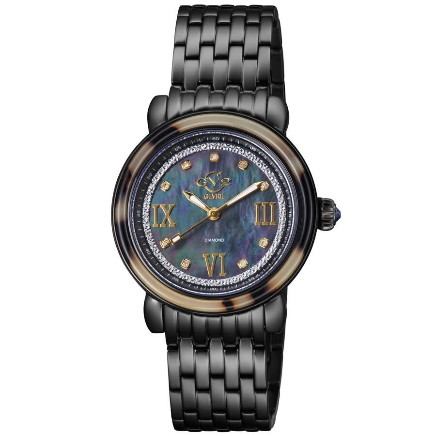 GV2 by Gevril Marsala Tortoise Diamond Mother of Pearl Dial Ladies Watch 9852B