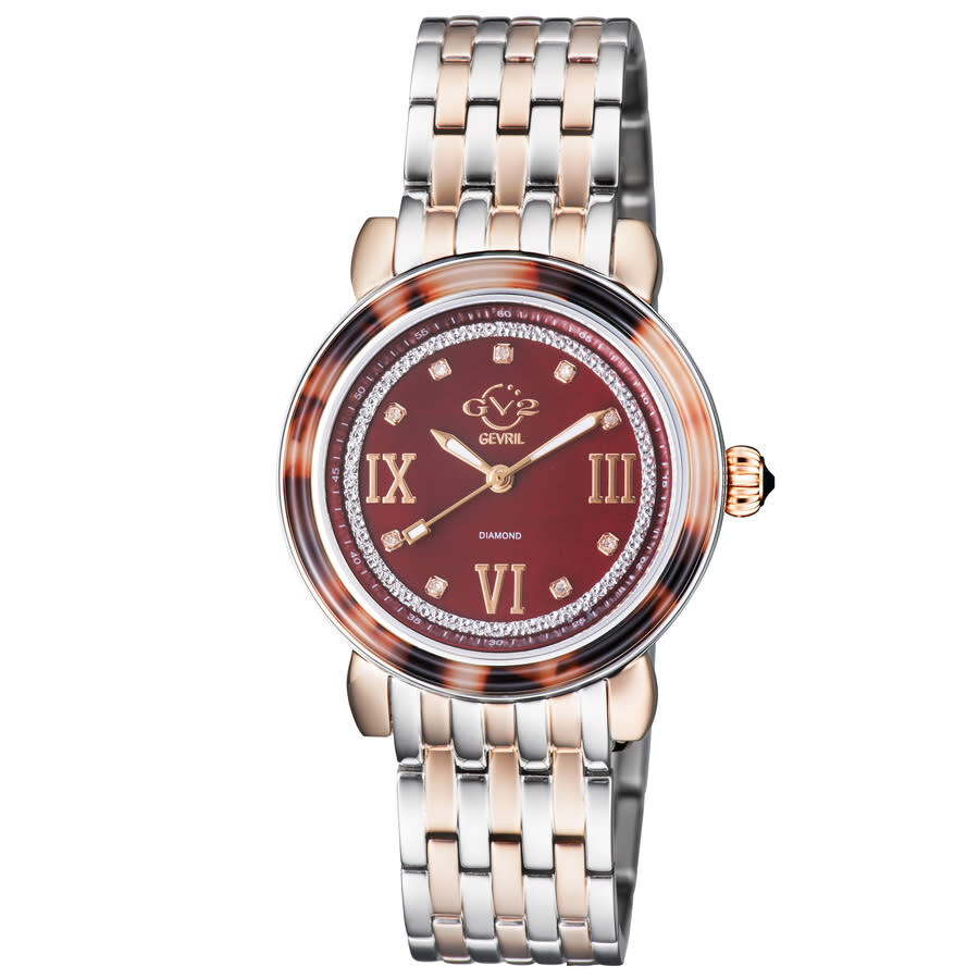 GV2 by Gevril Marsala Tortoise Diamond Mother of Pearl Dial Ladies Watch 9855B